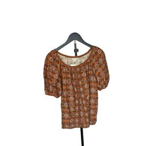 Max Studio London  Boho Floral Short Sleeve Blouse Size XS